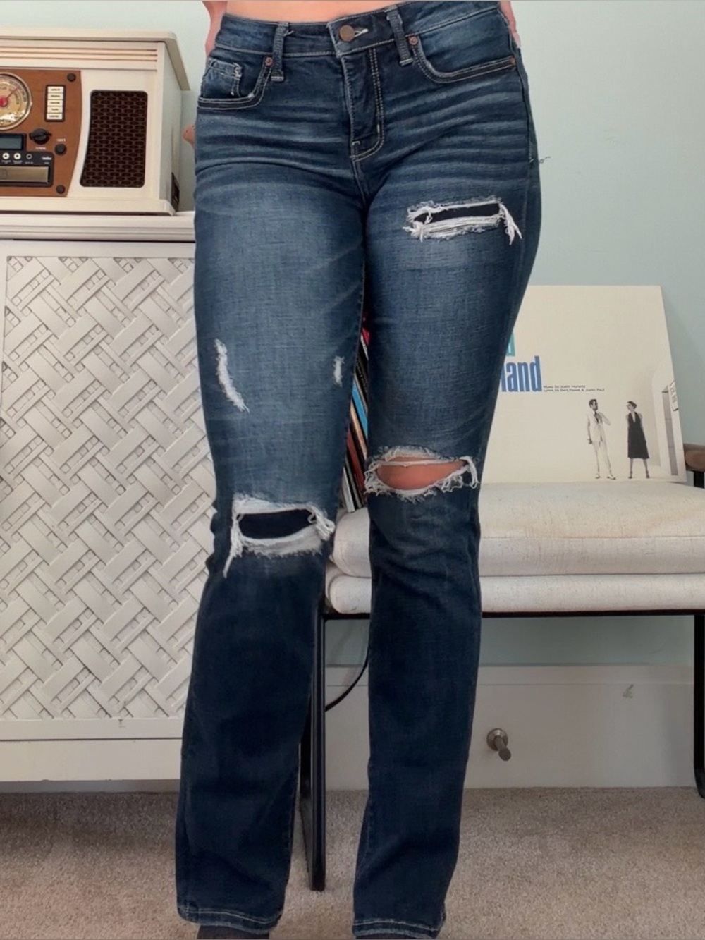 Buckle Dark Blue Distressed Straight Leg Jeans